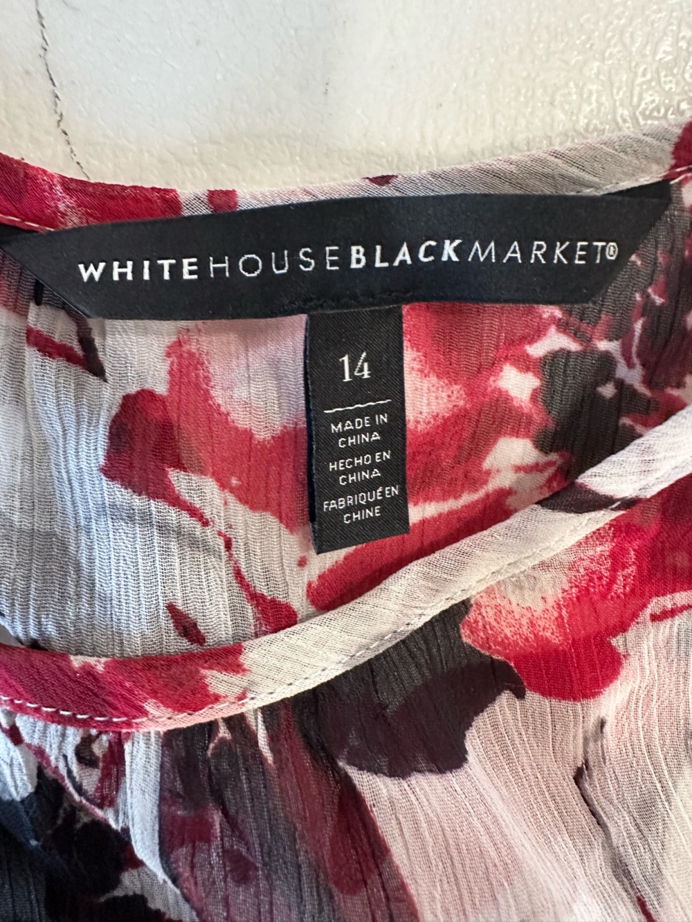 White House Black Market Red, Black & White Floral Long-Sleeve Blouse - Picture 4 of 5